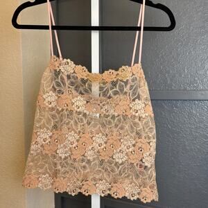 Josie Natori Womens Vintage Lace Camisole Tank Beige Nude Coquette Large NWT